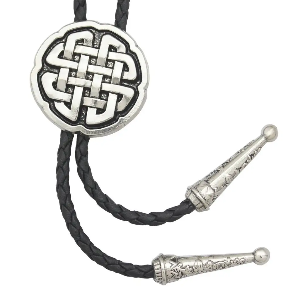 Silver knot round bolo tie for man Indian cowboy western cowgirl leather rope zinc alloy necktie