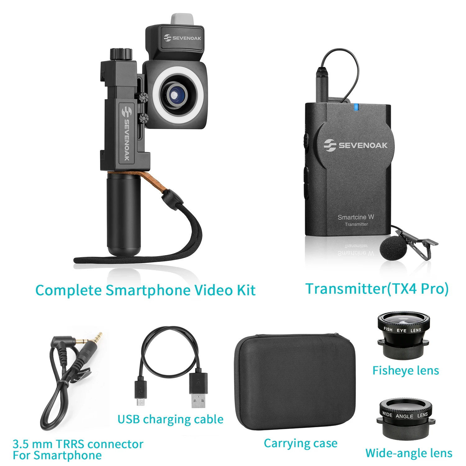 Kit Video completo per Smartphone seven SmartCine W1/W2 con sistema microfonico Wireless per l'intervista della produzione di pellicole ENG/EFP