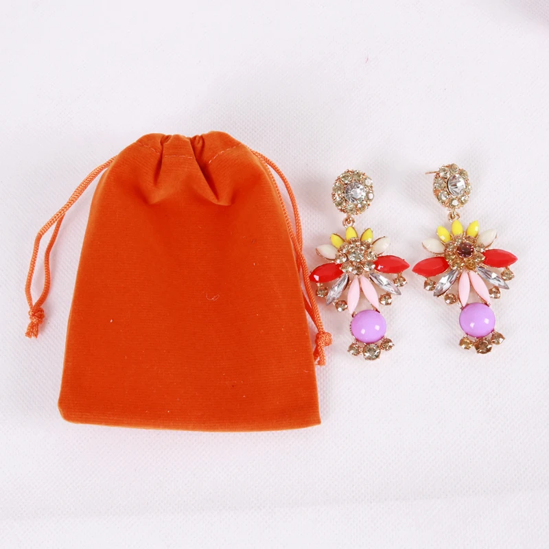 

3 Size Orange Color Bags 5pcs/lot Jewelry Candy Gift Packing Pouches Ring Earrings Display Bags 5x7 7x9 9x12cm Pure Velvet Bags