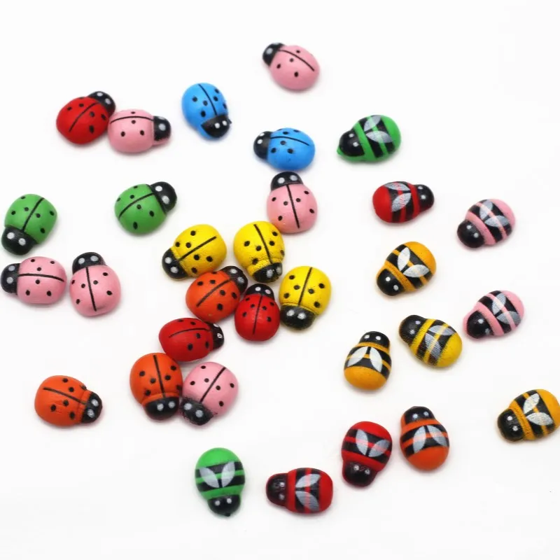 1000Pcs Colorful Wooden Beetle Self-Adhesive Stickers Home Garden Miniature Landscape Flower Decor DIY Scrapbooking Handicrafts