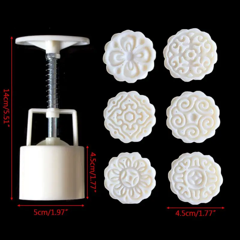 6 Style Round Flower Mooncake Mold Set 50g Mid Autumn Festival DIY Hand Pressure Fondant Moon Cake Mould Decoration Tool