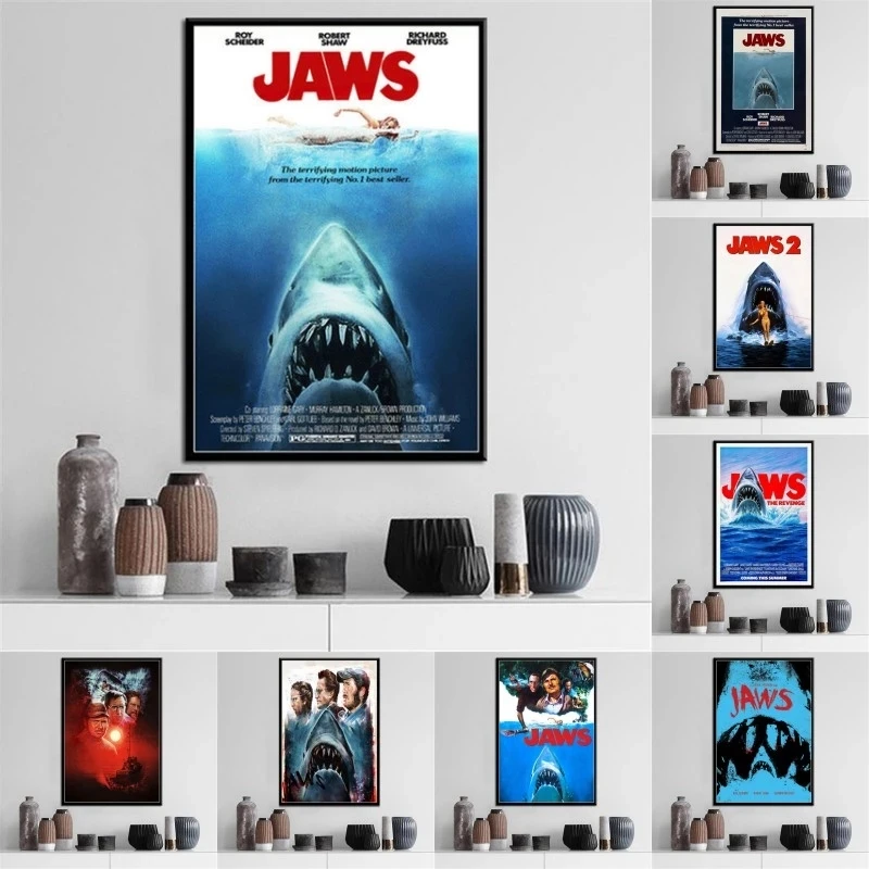 Classic Hitchcock Style American Thriller Movies Jaws Canvas Painting Posters and Print Wall Art Pictures for Bedroom Home Decor