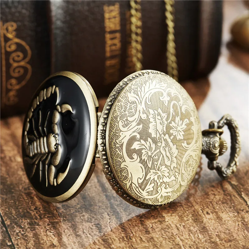 Animal Spider Scorpion Pocket Watch Black Bronze Case Men Pendant Necklace Chain Clock Male Best Collection Gift Reloj Wholesale