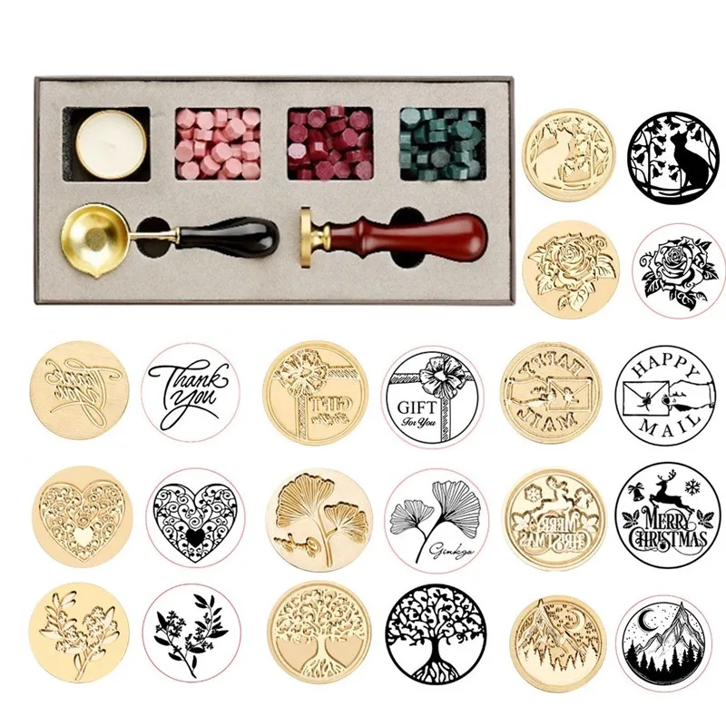 

DIY Wax Seal Kit Detachable Stamp Spoon Set Box Sealing Beads Retro Wax Seal Melting Furnace Envelope Wedding Invitation Gifts S