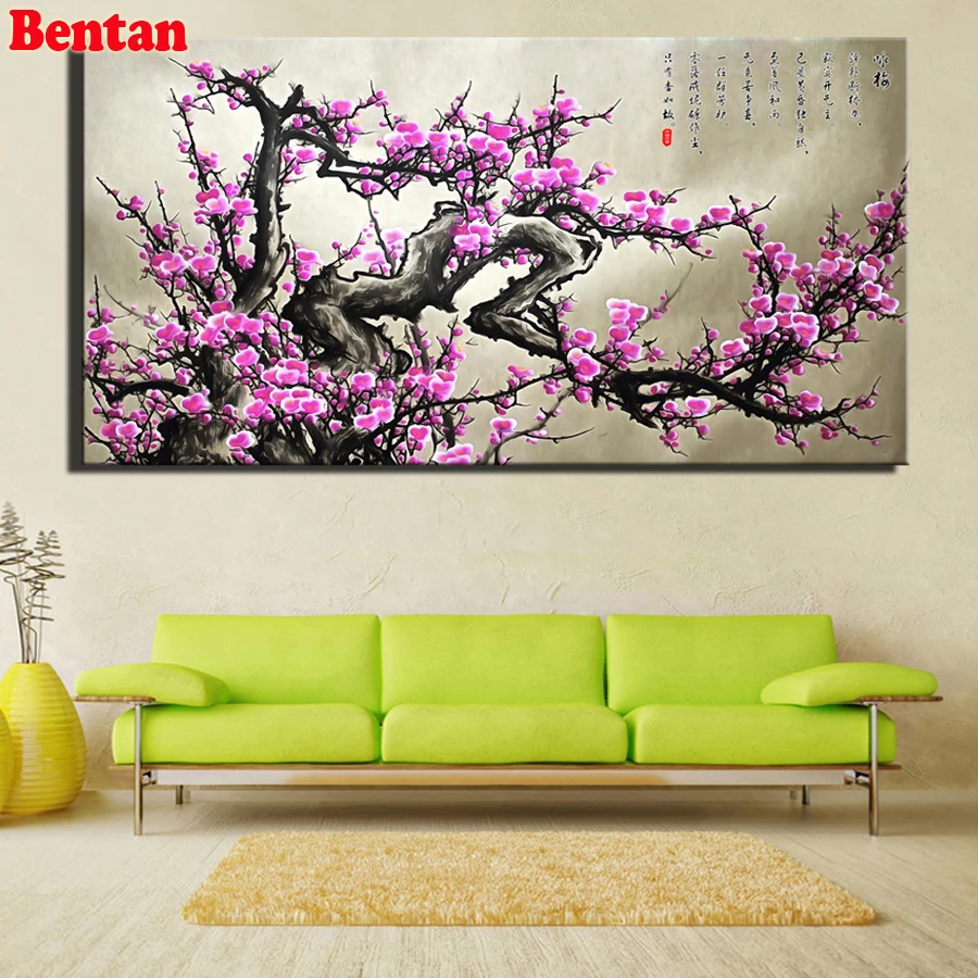 

5d Diy diamond painting Plum Blossom Chinese calligraphy painting rhinestone cross stitch 3d embroidery diamond mosaic almaznaya