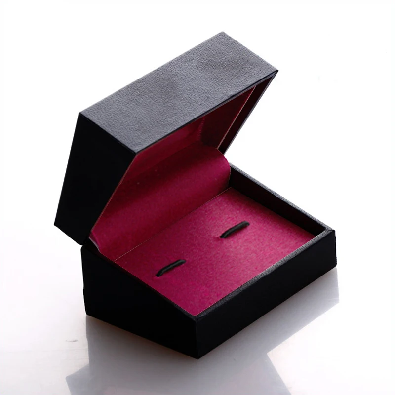 Men High Quality Plastic black Rectangle inner pink cufflinks box for mens cufflinks