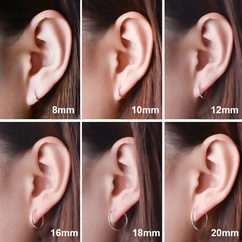 1 pair Trendy Small Hoops Earring Ear Piercing Cartilage Tragus Women/Man Circle Anti-allergic Ear ring 8/10/12/14/16/18/20mm