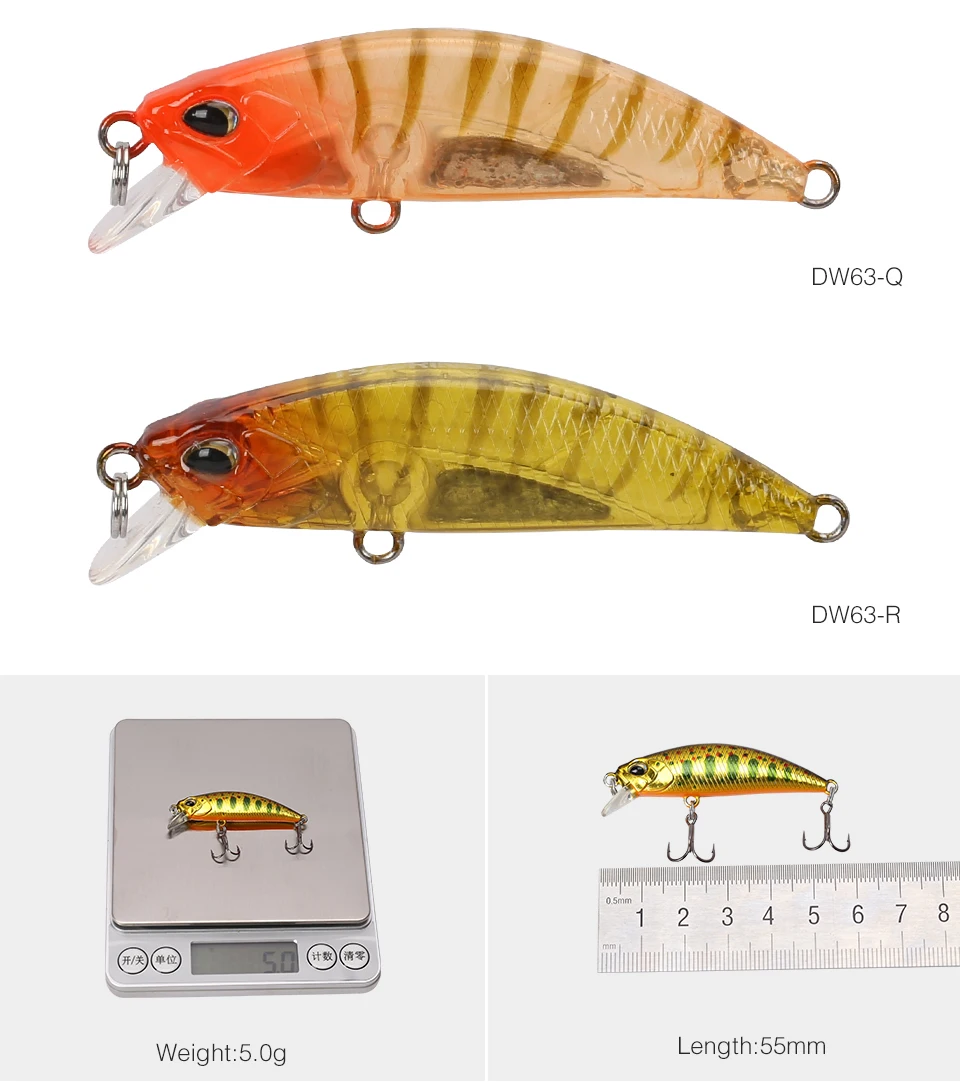 Tsurinoya 14-teiliges Bestseller-Set DW63 Sinkender Mini-Minnow-Köder 50mm 5g Angelköder mit Lebensechten 3D-Fischaugen – Detail 14