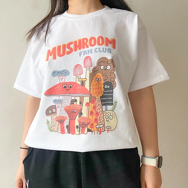 Mushroom Cute T Shirts Women O-neck Casual Summer Tops  Graphic Woman Tshirts 2022 Fashion Streetwear Clothes Female