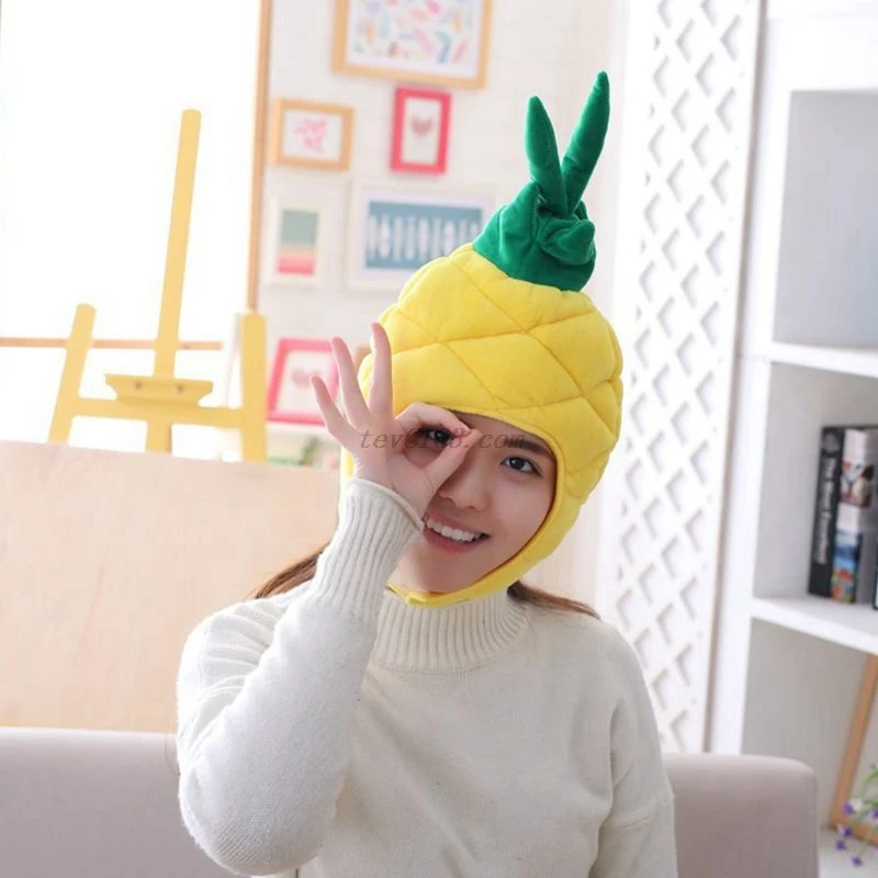 Funny Tropical Pineapple Fruits Plush Hat Christmas Halloween Cosplay Party Costume Cap Winter Headwear Photo Prop