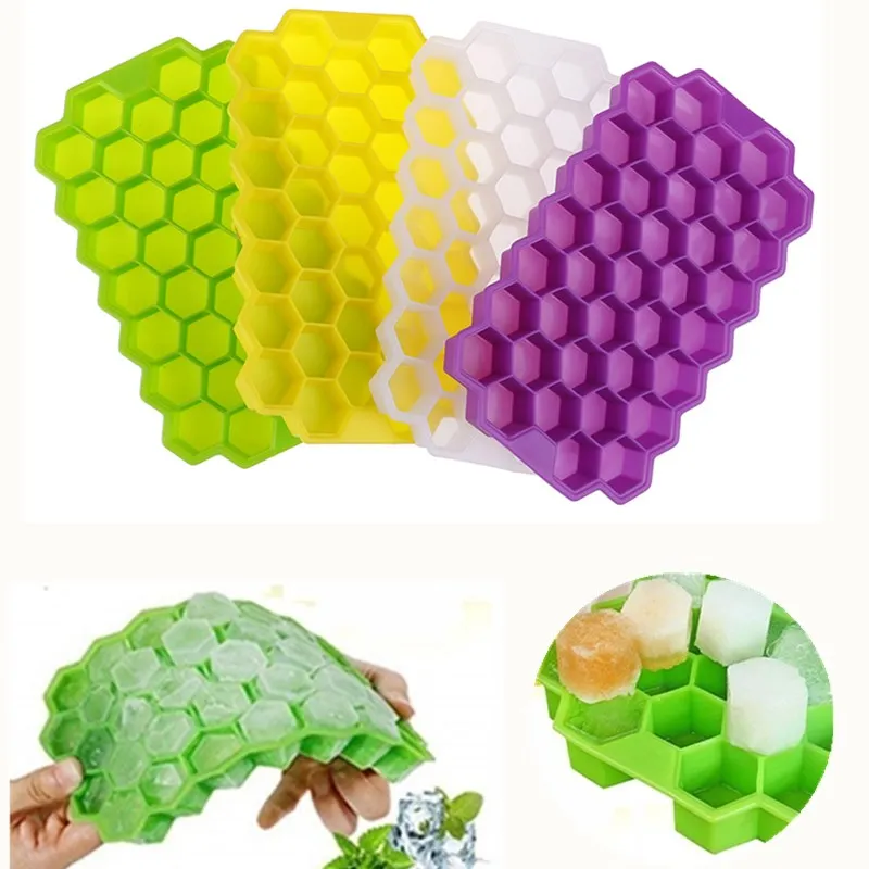 

37 Cubes Home Honeycomb Shape Silicone Ice Cube Tray Mold Storage Container