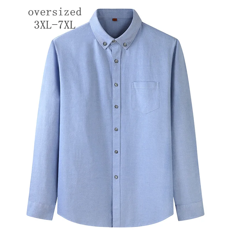 Plus size spring and autumn men's long-sleeved shirt 3X- 6XL 7XL 100% cotton business fashion casual Oxford shirt (oversized )