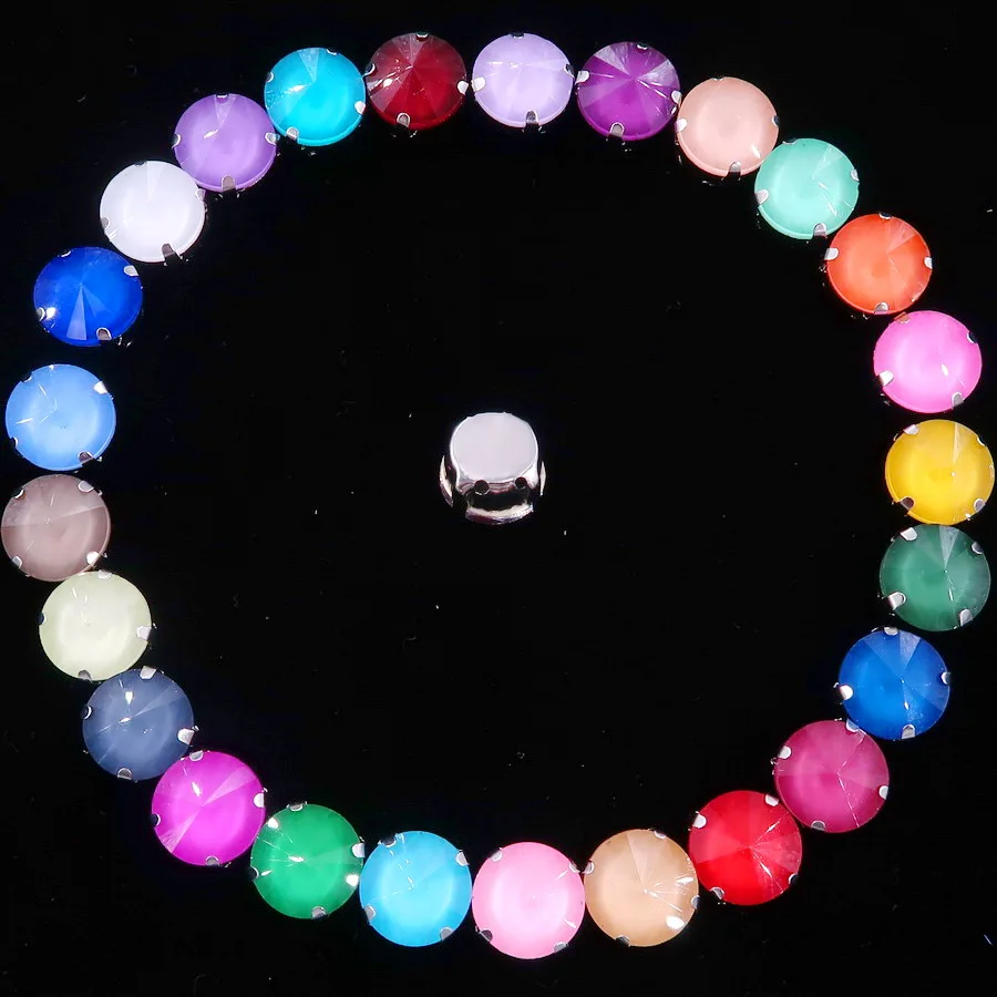 Rivoli Runde Silberne Krappenfassungen mit Glaskristallen 8mm 10mm Jelly Candy & AB Aufnähbare Strass-Steine für Kleidung, Taschen, Schuhe, DIY-Dekoration – Detail 3