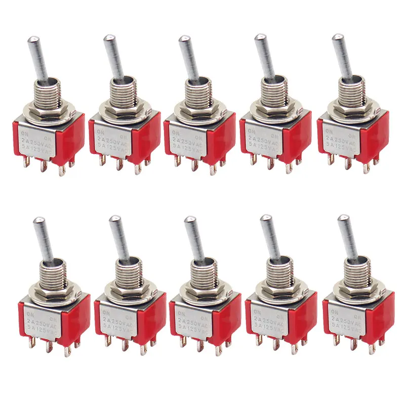 

10 pcs Mini Momentary Toggle Switch SPDT 2 Position 6 Pins 0N ON Miniature Toggle Switch AC 5A/125V 2A/250V Car Boat