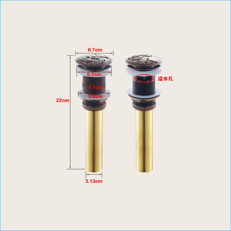 Retro Style Washbasin Pop up Waste Brass Basin Bounce Copper Drainer Bounce Drain Pipe for Bathroom Accessories,J15278