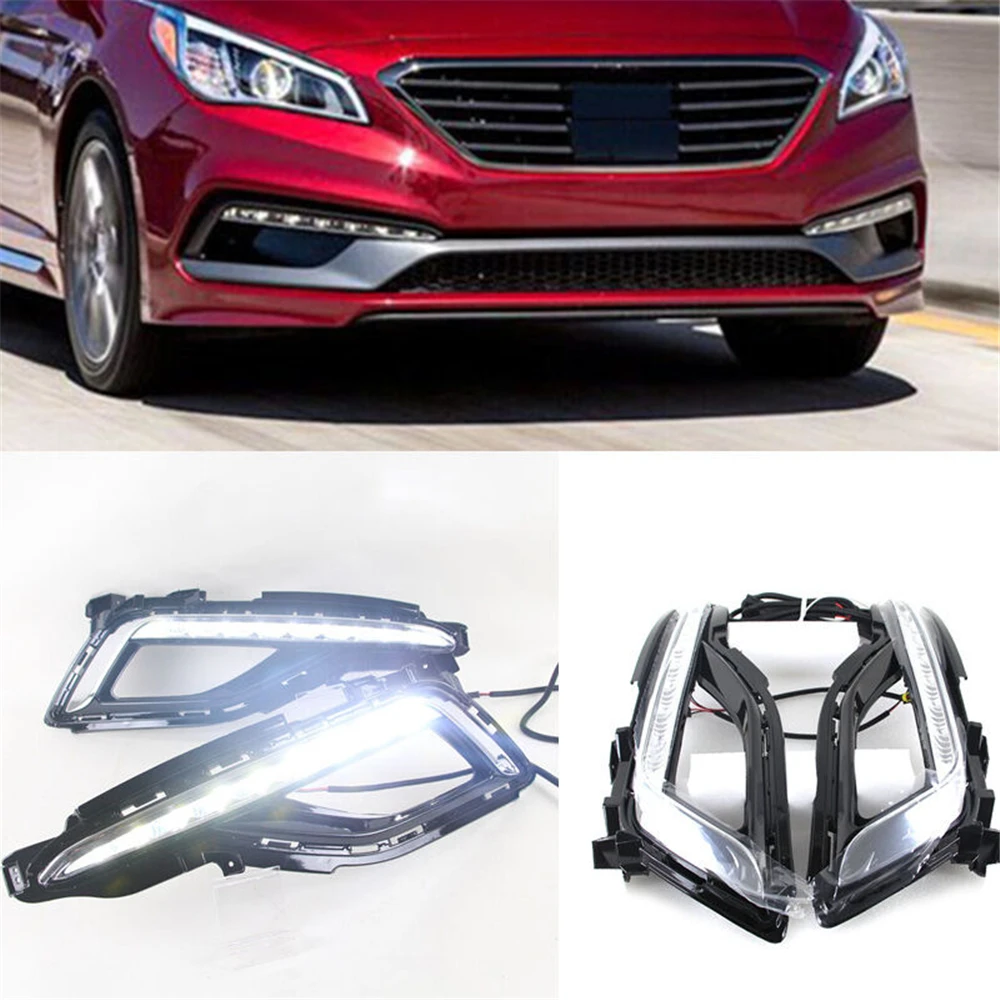 

1 Pair White LED DRL Daytime Running Drive Lights Daylight Fog Lamp Cover for Hyundai Sonata 9th 2015-2016