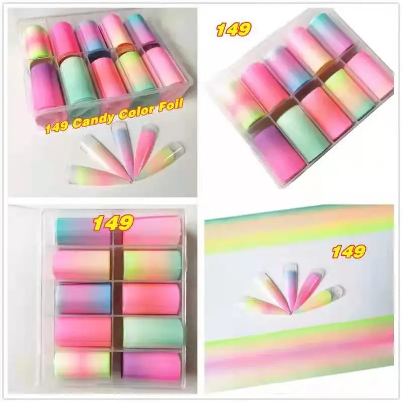 1 Box Candy Nail Foils for Colorful Transfer Paper Neon Stickers Flower Nails Wraps Chirstmas DIY Floral Nail Art Decorations