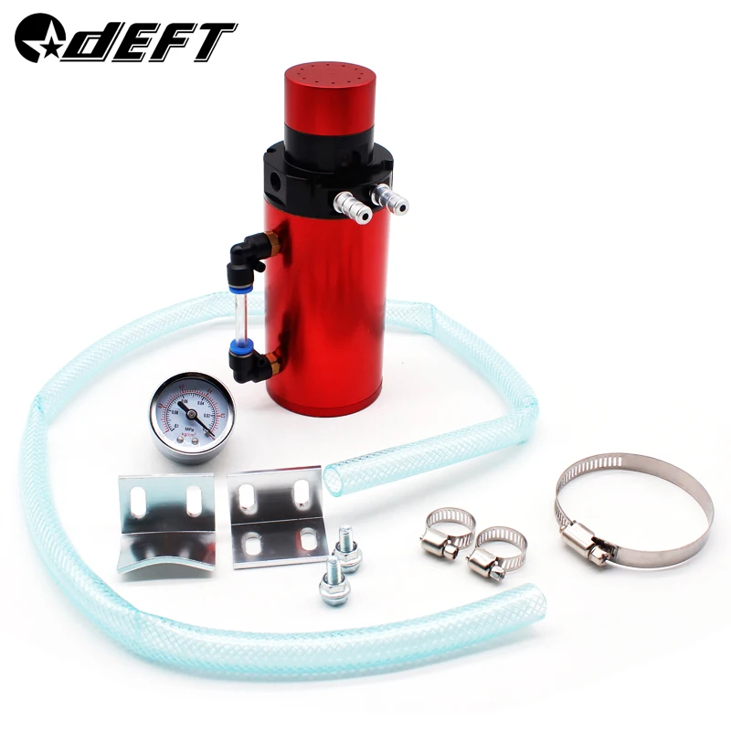 

DEFT Universal Aluminum Engine Oil Catch Reservoir Breather Tank Can With Vacuum Pressure Gauge Oil Catch Can Tank