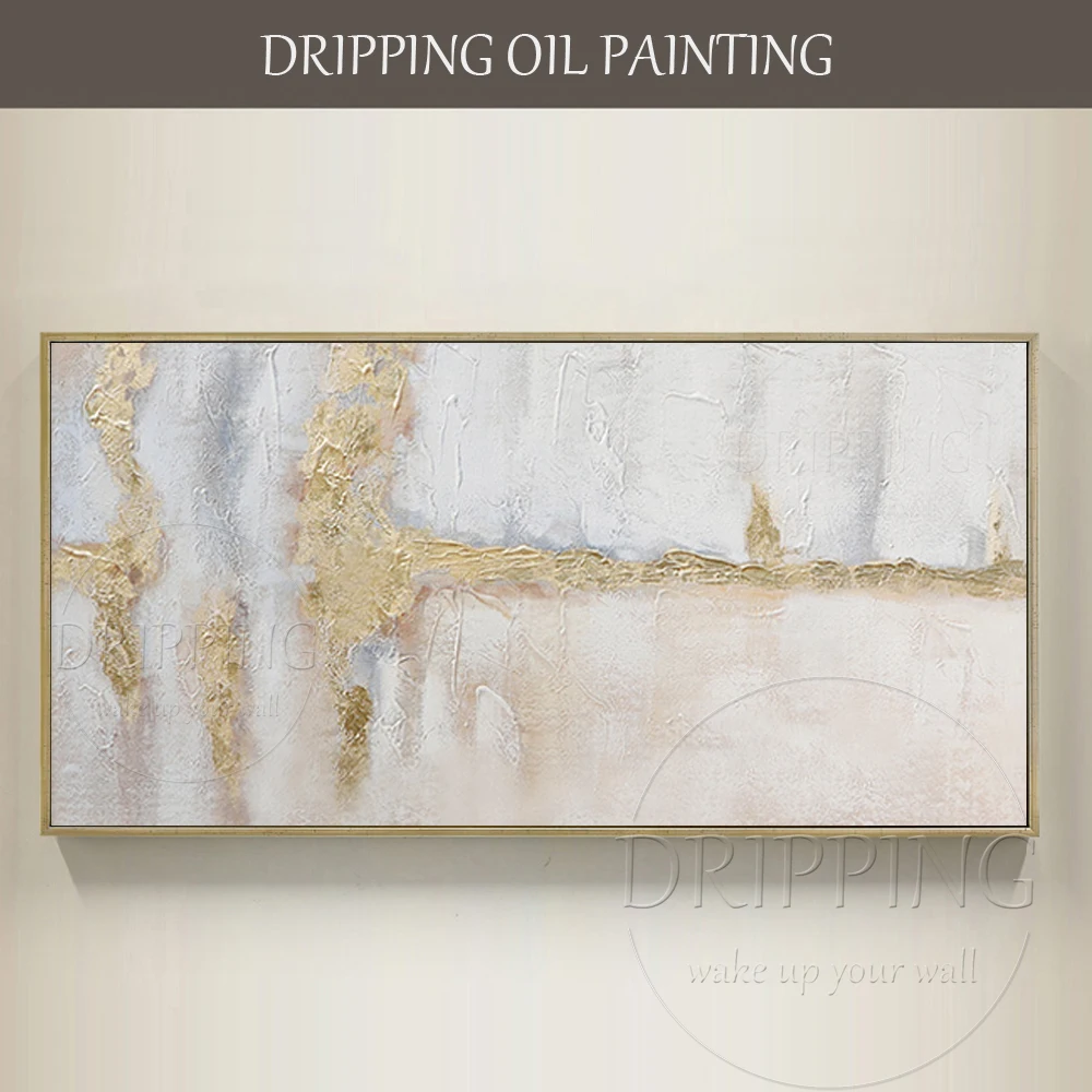 Hand-painted Abstract Golden Acrylic Painting for Living Room Wall Art Abstract Gold Foil Painting Abstract Acrylic Painting