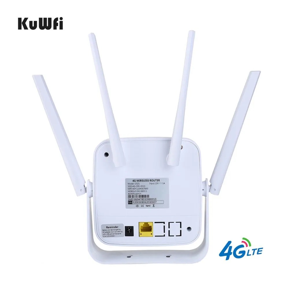 KuWFi 4G Router Cat6 300Mbps Unlocked Wireless CPE Router 4G LTE SIM Wifi Router With SIM Card Slot &RJ45 Lan Port