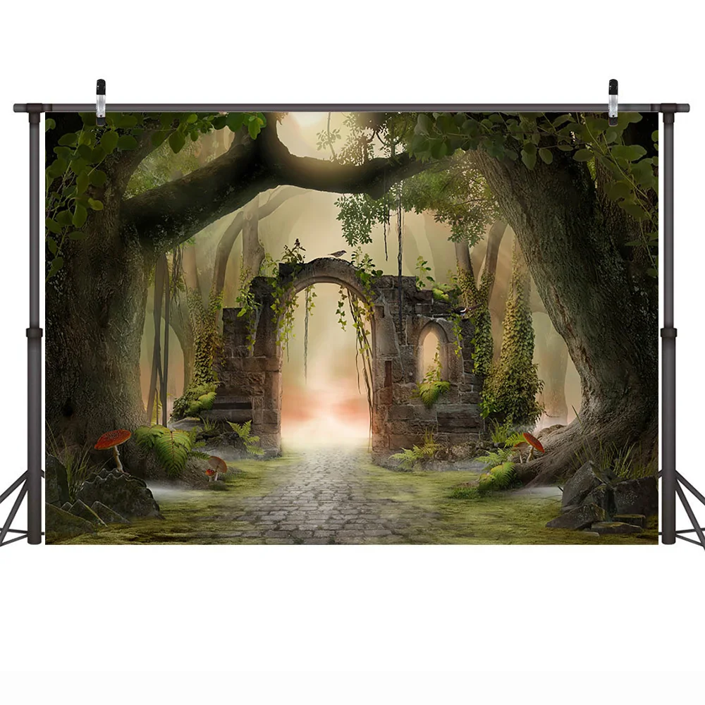 غامض خرافة الغابات خلفية ديكور الكرتون الغابة الغابات الأطفال كعكة عيد ميلاد سحق خلفية الطفل صورة الدعائم