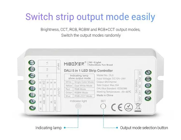 Miboxer-controlador de tira LED DT8 DALI 5 en 1, atenuador de pantalla Digital de un solo color/RGB/RGBW/RGB + CCT DC12 ~ 24V, para tira LED