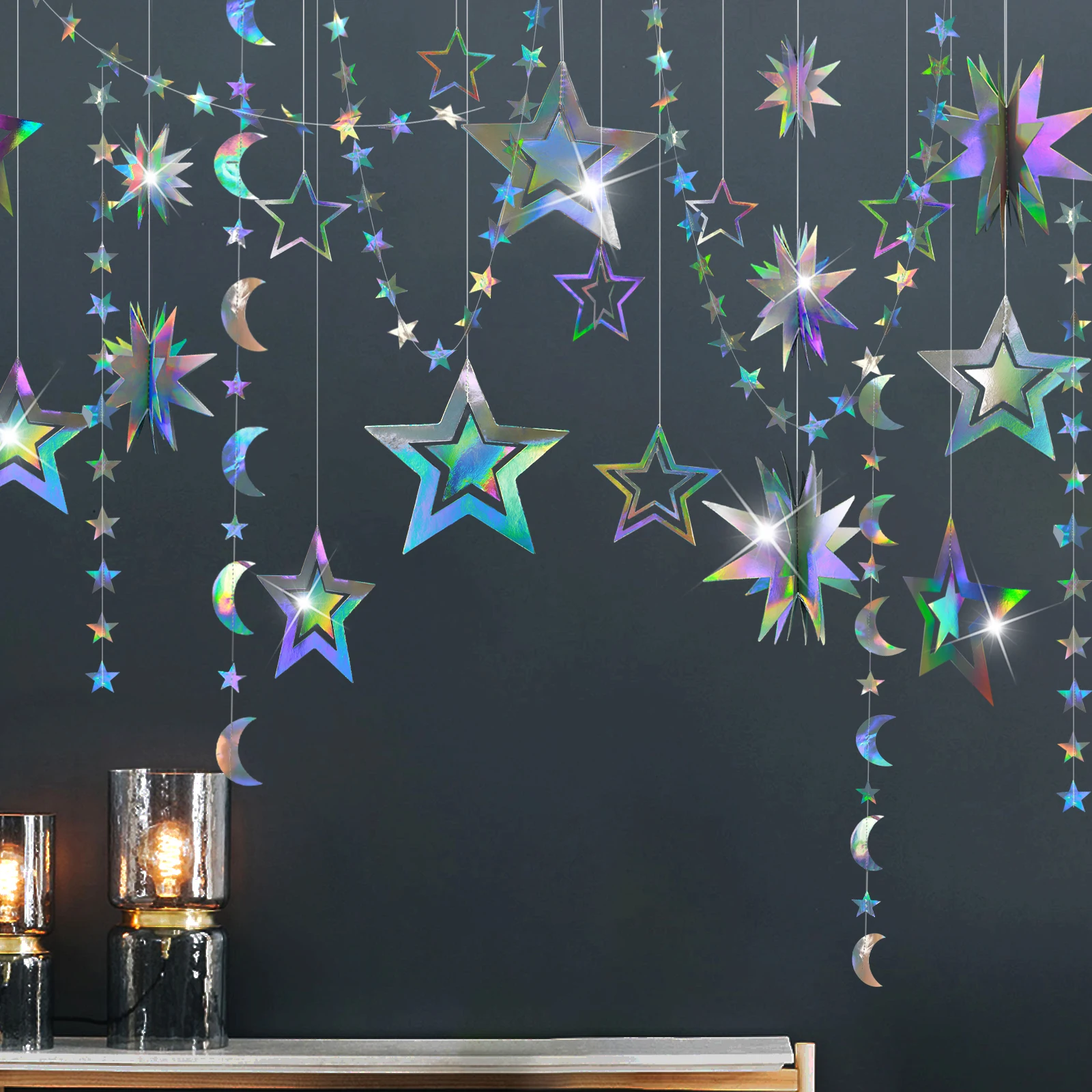 Iridescente foglia di carta fiocchi di neve ghirlanda sirena compleanno Tea Party foglie appese stella Streamer natale capodanno Banner decorazione