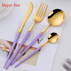 Colorful Luxury Flatware 18/10 Stainless Steel Cutlery Set Green Gold Dinnerware Home Fork Spoon Knife Kitchen Tableware Set