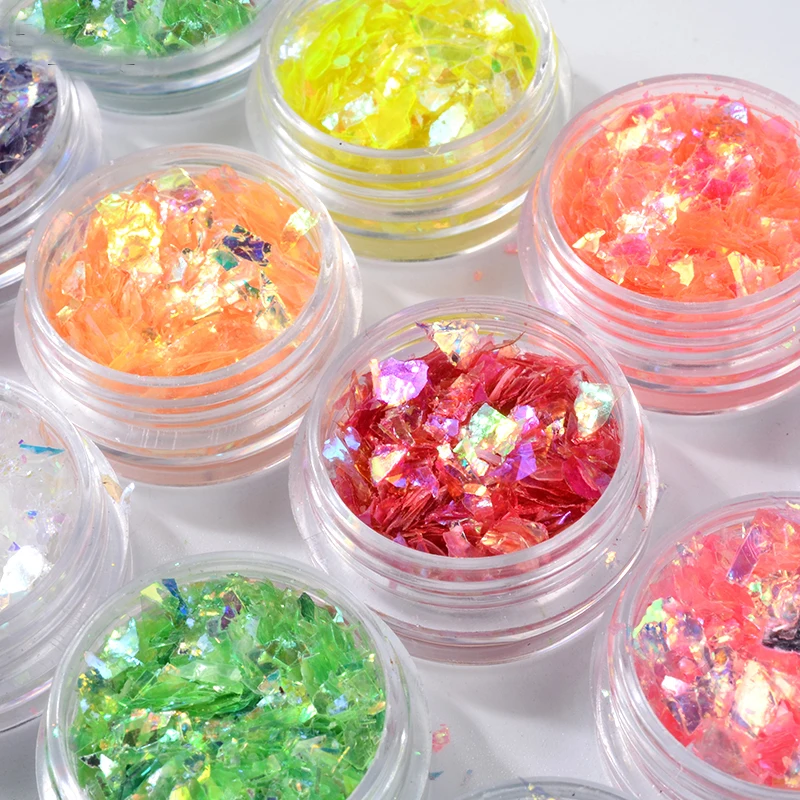 12 Color Choose Irregular Nail Art Acrylic Cameo Crushed Sea Shell Glitter Powder Cellophane Paper Sequin Manicure Sticker