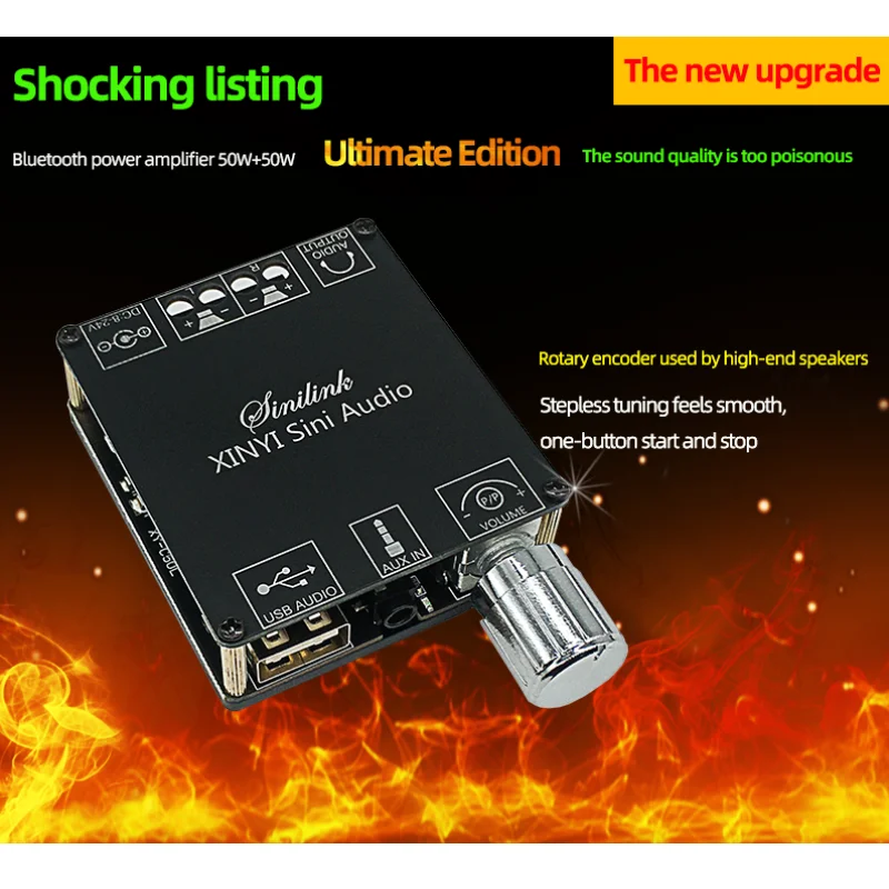 2*50w bluetooth 5.0 amplificador de potência classe d áudio 10w ~ 200 estéreo de alta fidelidade sem fio leitor música mini usb placa de som app digital amp