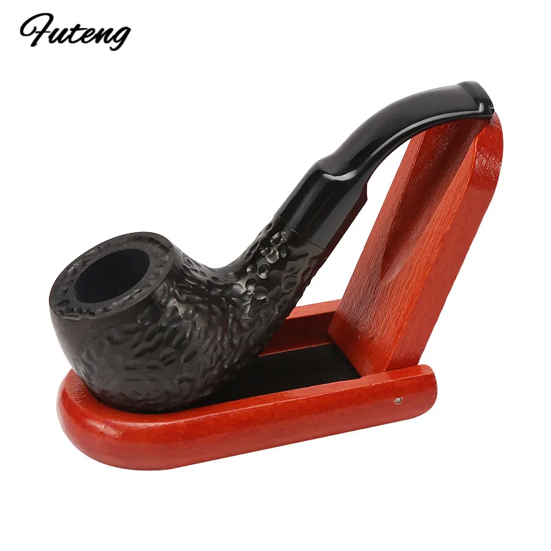 New Handheld Dry Pipe Solid Wood Smoking Pipe Tobacco Pot Wooden Flue Filter Men\'s Gadget Gift