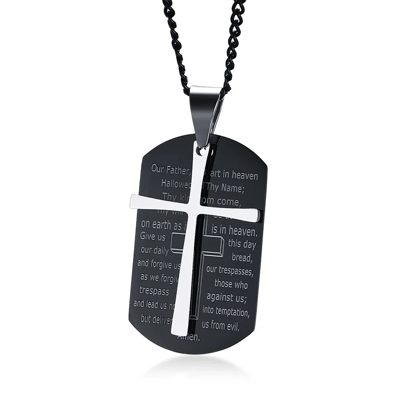 2022 Fashion Stainless Steel Cross Scripture Pendant Steel And Black Color Europe and America Necklace For Men's Accessories