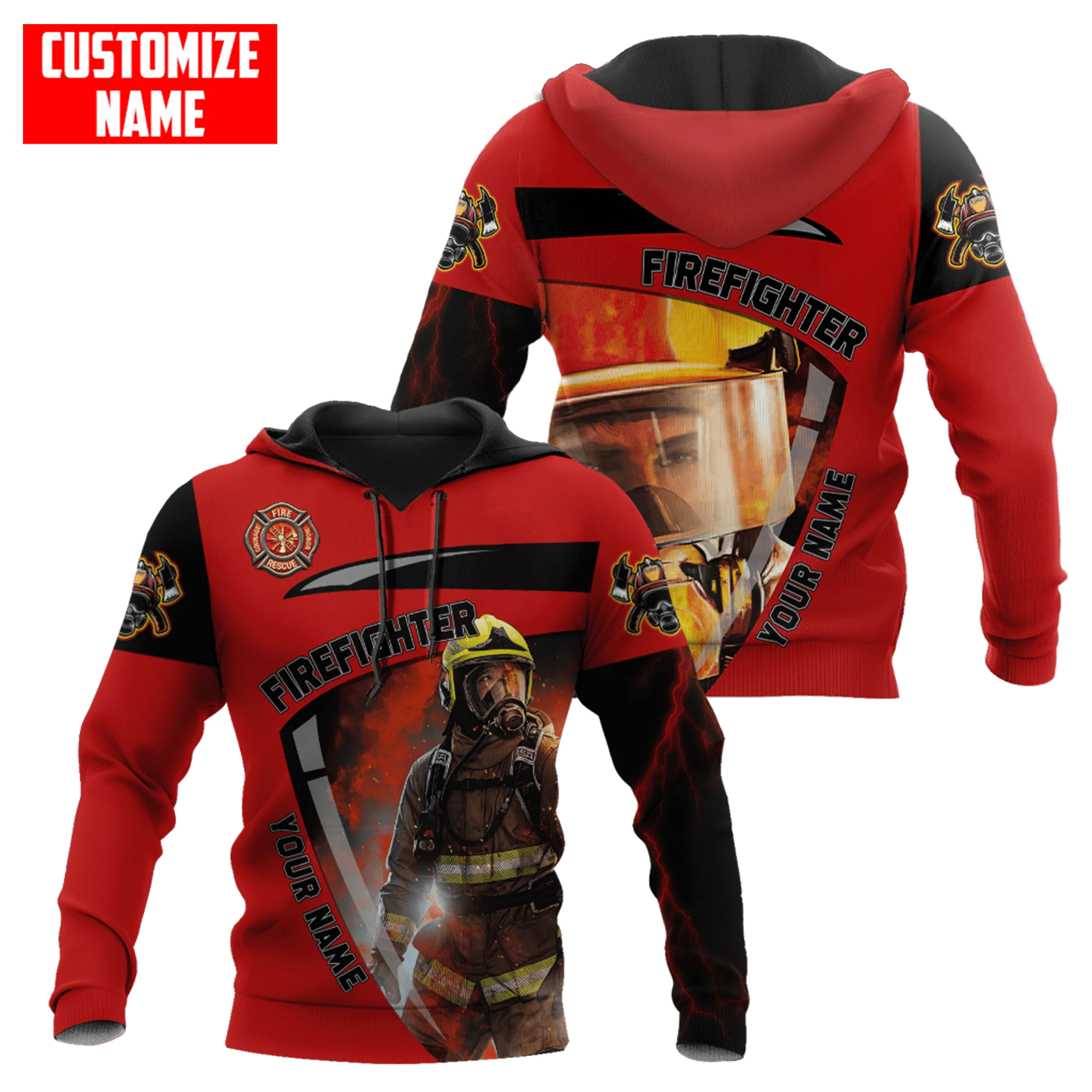 

Customize Name Firefighter 3D All Over Printed Men Autumn Hoodie Unisex Hooded sweatshirt Streetwear Casual zipper hoodies DK411