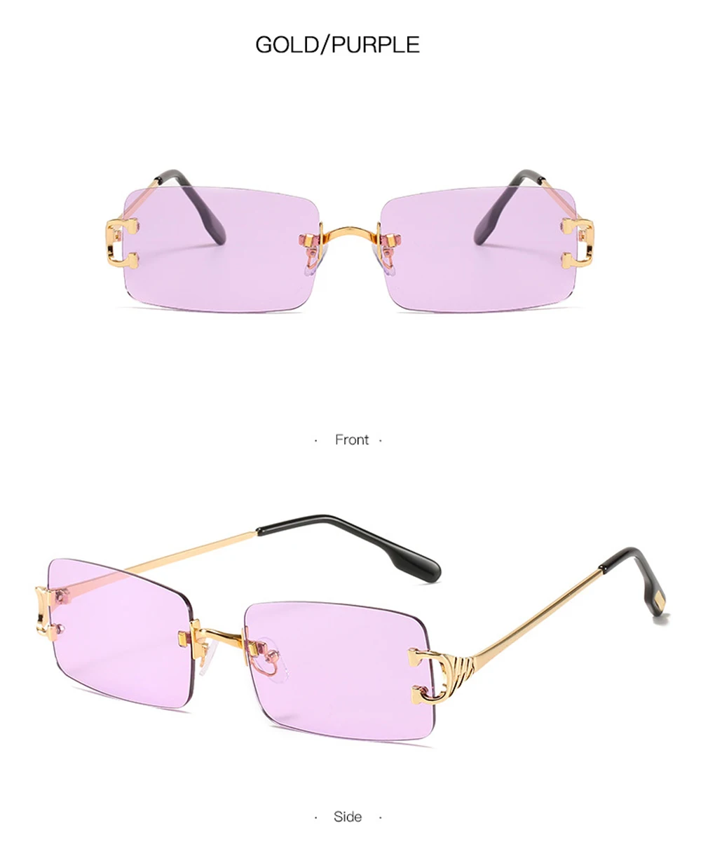 XaYbZc Blaue rechteckige Sonnenbrille, randlos, für Herren, Metall, modisch, quadratisch, Sonnenbrille für Damen, Verlaufsglas, rahmenlos, 2025, UV400 – Detail 17