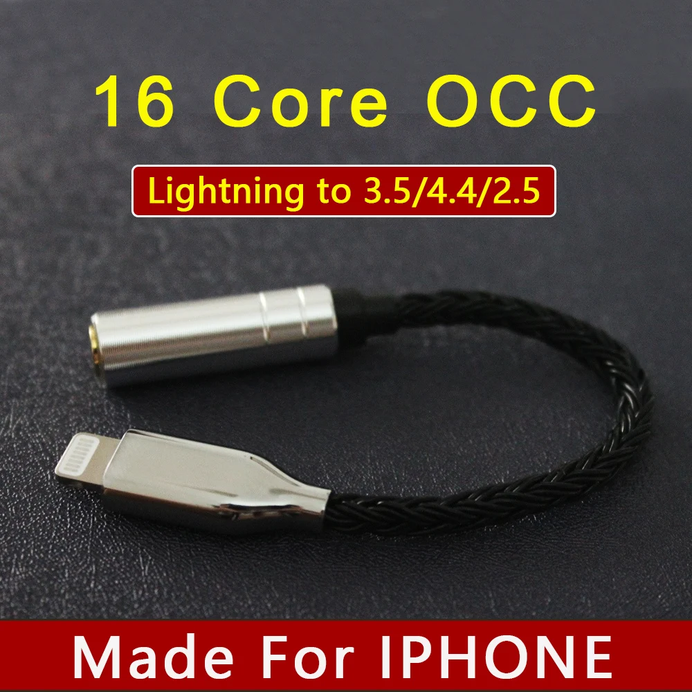 

Lightning to 4.4mm 3.5 2.5mm Jack HIFI DAC Earphone Amplifier Headphone Adapter Converter crystal copper wire 16 strand 480core