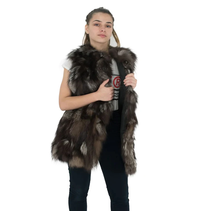 Winter ladies real fox fur vest casual ladies genuine silver fox fur Jalal extra-large sleeveless fur clothing