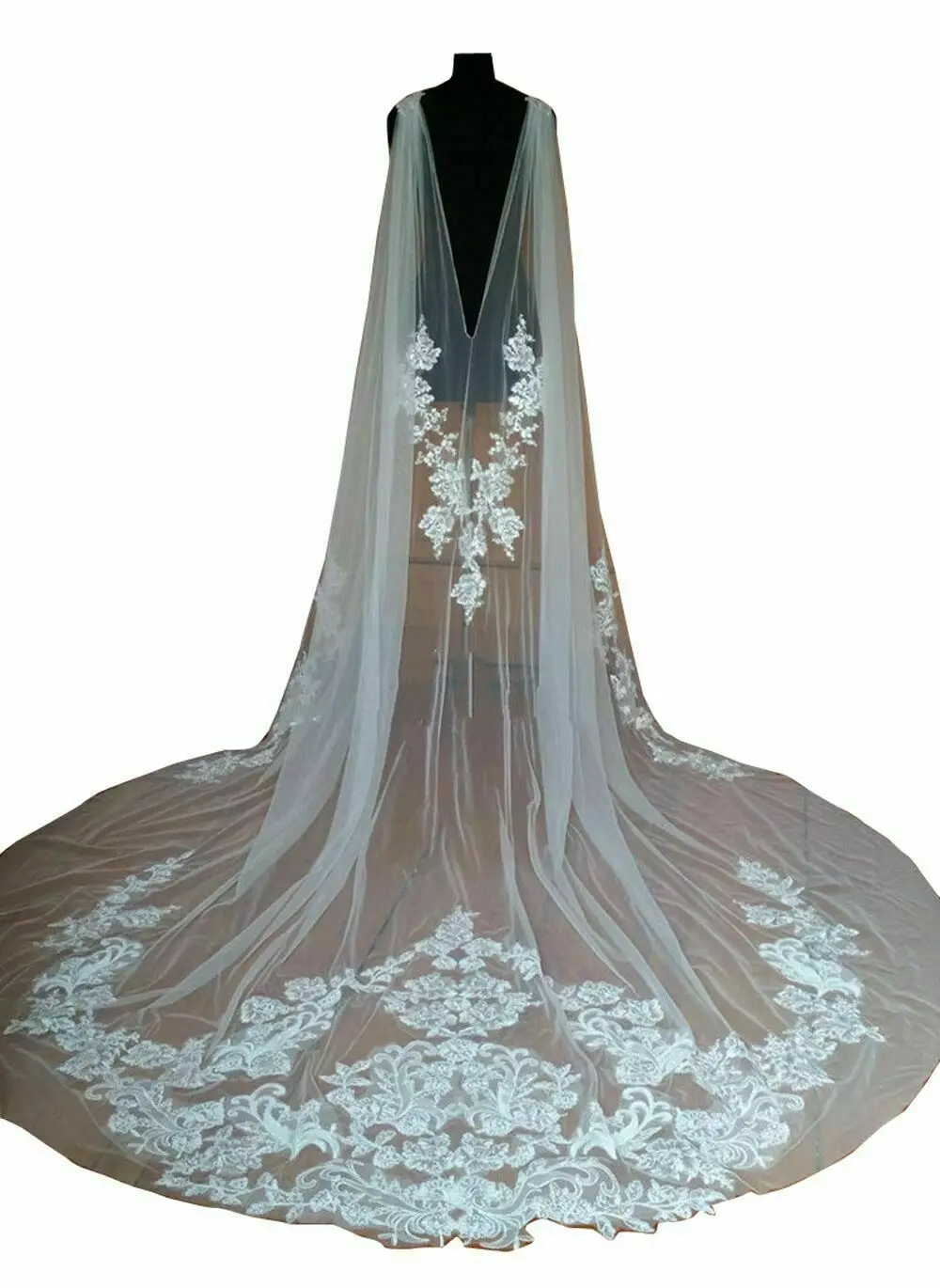 Mantello da sposa da cattedrale mantello da sposa mantello da spalla lungo in pizzo 3M Plus Size