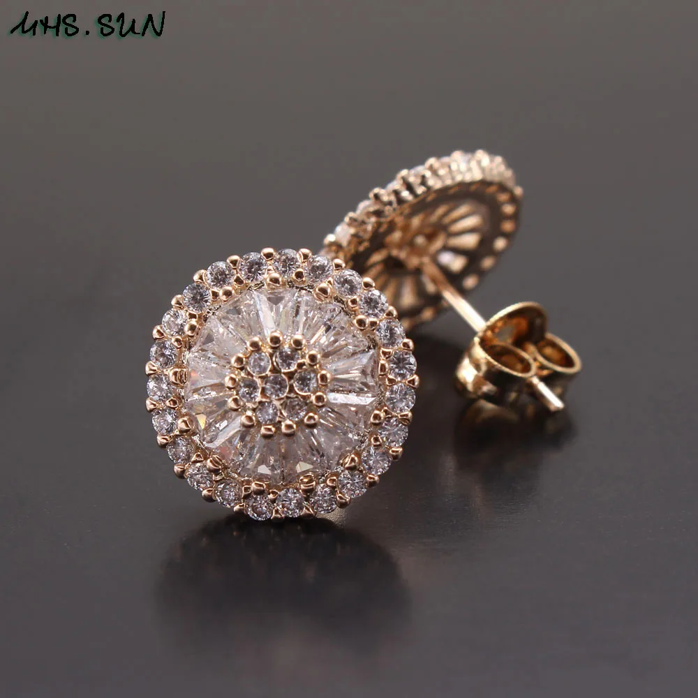 MHS.SUN Brincos de zircônia cúbica de luxo para mulheres e meninas, brincos redondos de cristal cor dourada, joias para festa de natal, presente