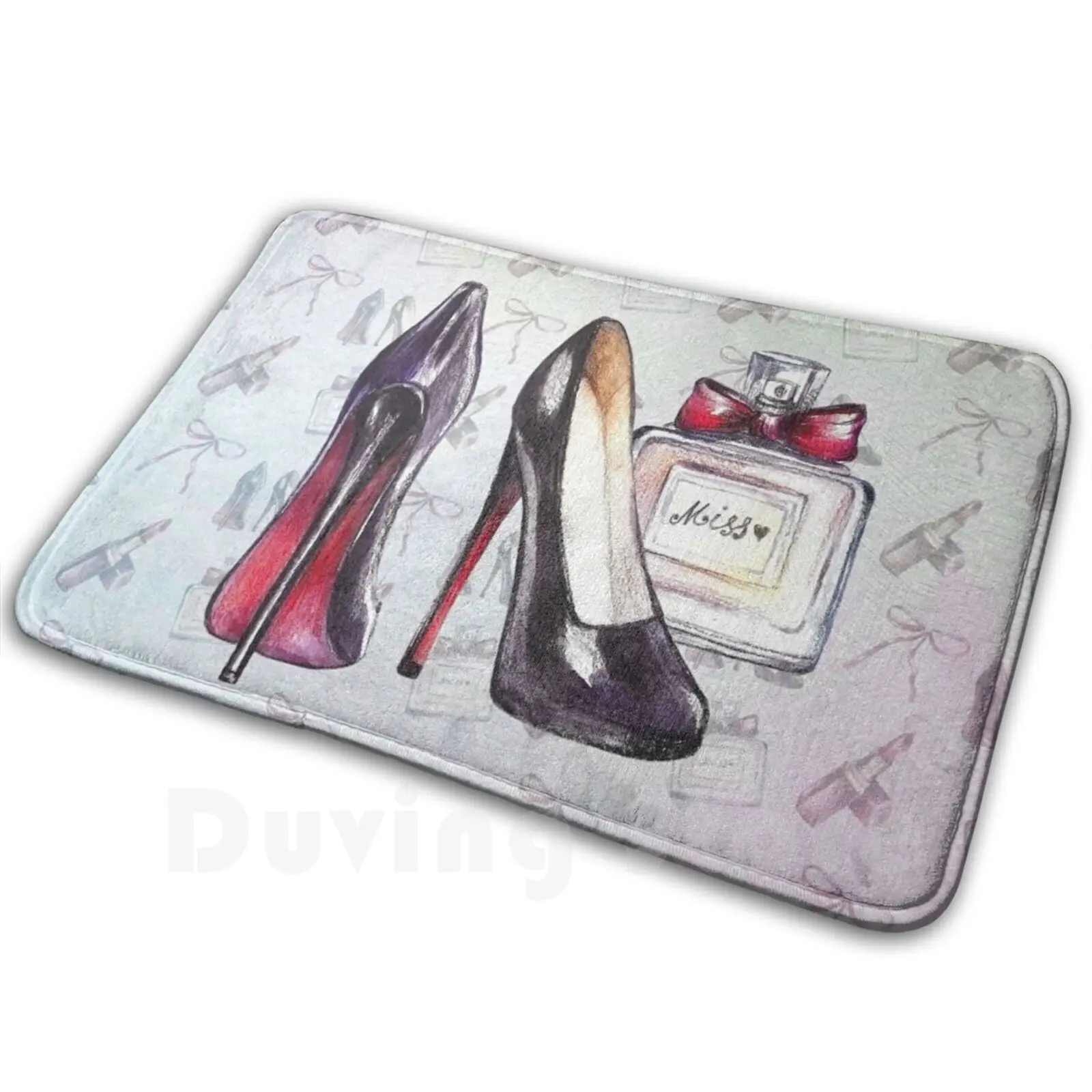 Sexy Shoes Mat Rug Carpet Anti-Slip Floor Mats Bedroom Sexy Shoes High Heels Sexy Womens Night Out Painted Chalk Pattern Girly