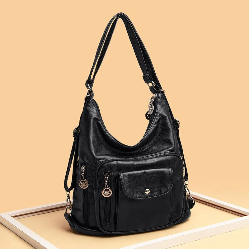 Vintage Frauen Umhängetasche Mode Pu Leder Umhängetasche Designer Geldbörse große Kapazität Handtasche Reisetasche Sack à main – Detail 8