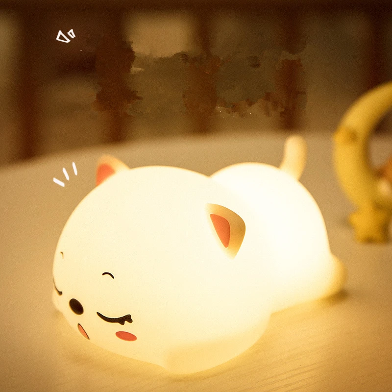 Creative Gifts Cute Cat Silicone Night Light USB Rechargeable Touch Sensor Night Lights Lamp Bedroom Bedside Lamp For Kids Baby