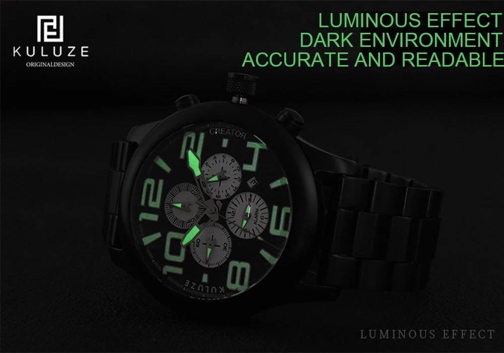 KULUZE Creator Series Fashion Mens Watch Luxury Brand Titanium Sports Chronograph Quartz Watch