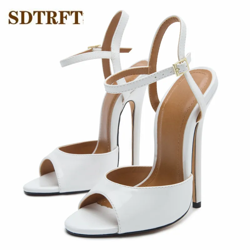 SDTRFT Stiletto Ladies Party COS Sandals Ankle Strap Shoes Woman 15cm Thin High Heels Zapatos Mujer Peep Toe Narrow Band Pumps