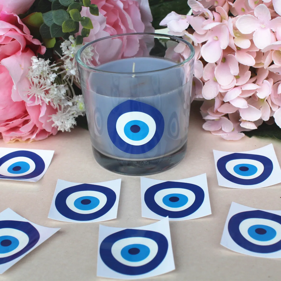 Scented pot Evil Eye vinyl stickers candle jar Protection Eye vinyl decals decorations ( candles not inlcuded)