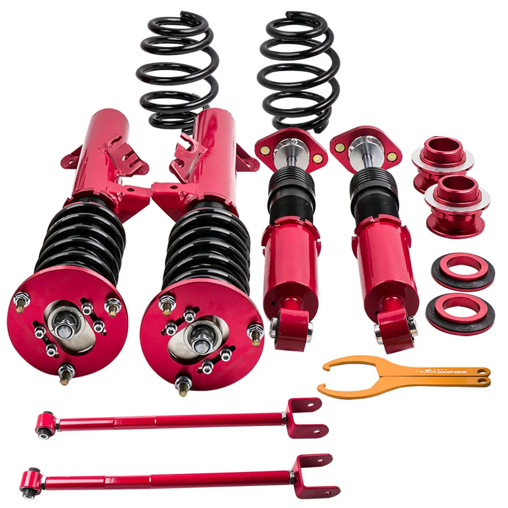 MAXPEEDINGRODS 4PCS Suspension Coilover for BMW 3 Series E36 318 323 325 for 316 318 323 325 328 M3 Adj. Height  control arm red