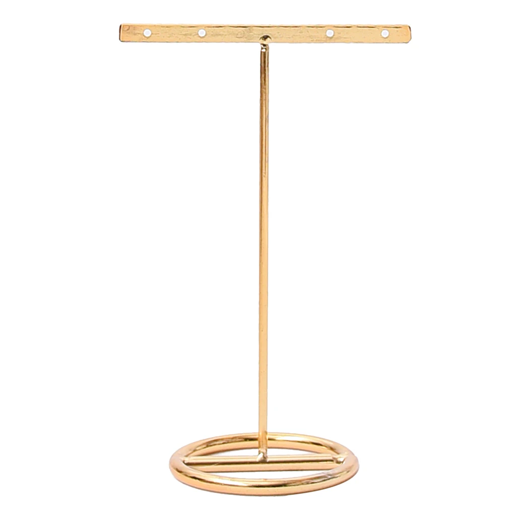 Metal Earring Display Stand Women Desk Jewelry Organizer Gold Color T-bar Ring Necklace Showing Shelf Jewelry Rack