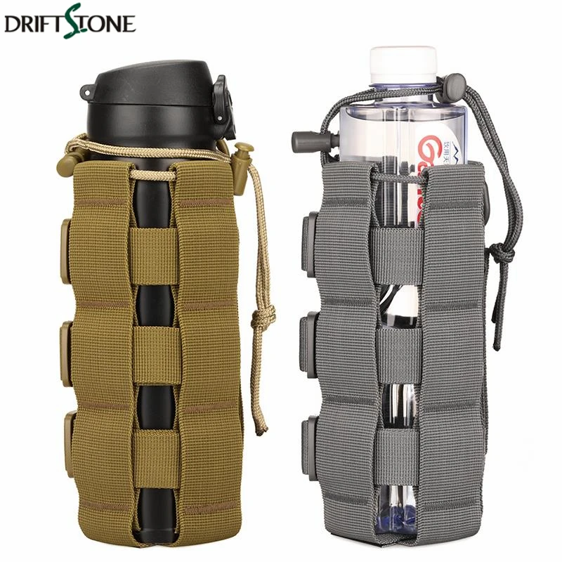 Gray Tactical Water Bag MOLLE System Single Water Bottle Climbing Bags Durable Travel Hiking Kettle Pouch Sport Bag