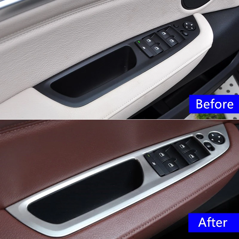 باب السيارة مسند الذراع زخارف اللوحات الشارات لسيارات BMW X5 E70 X6 E71 2008-2014 LHD زجاج النافذة المقاوم للصدأ رفع أزرار الكسوة