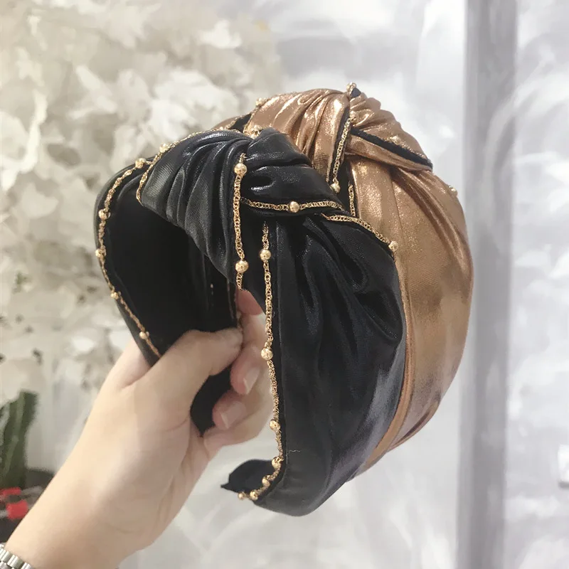 Fashion Korean style PU cloth art hairband Women Girls Sexy Simple pearls Widen Hair Hoop headband headwear Hair Accessories