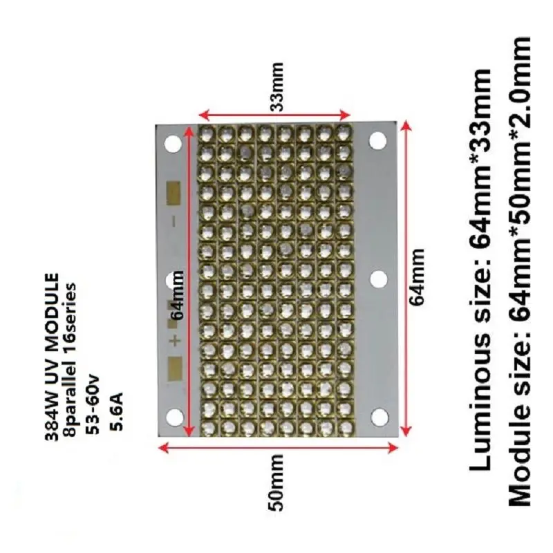 UV Lamp Module for 3D Printing Ink Curing Jewelry Identification Banknote Verification Manicure Irradiation Amber 384W Led Strip